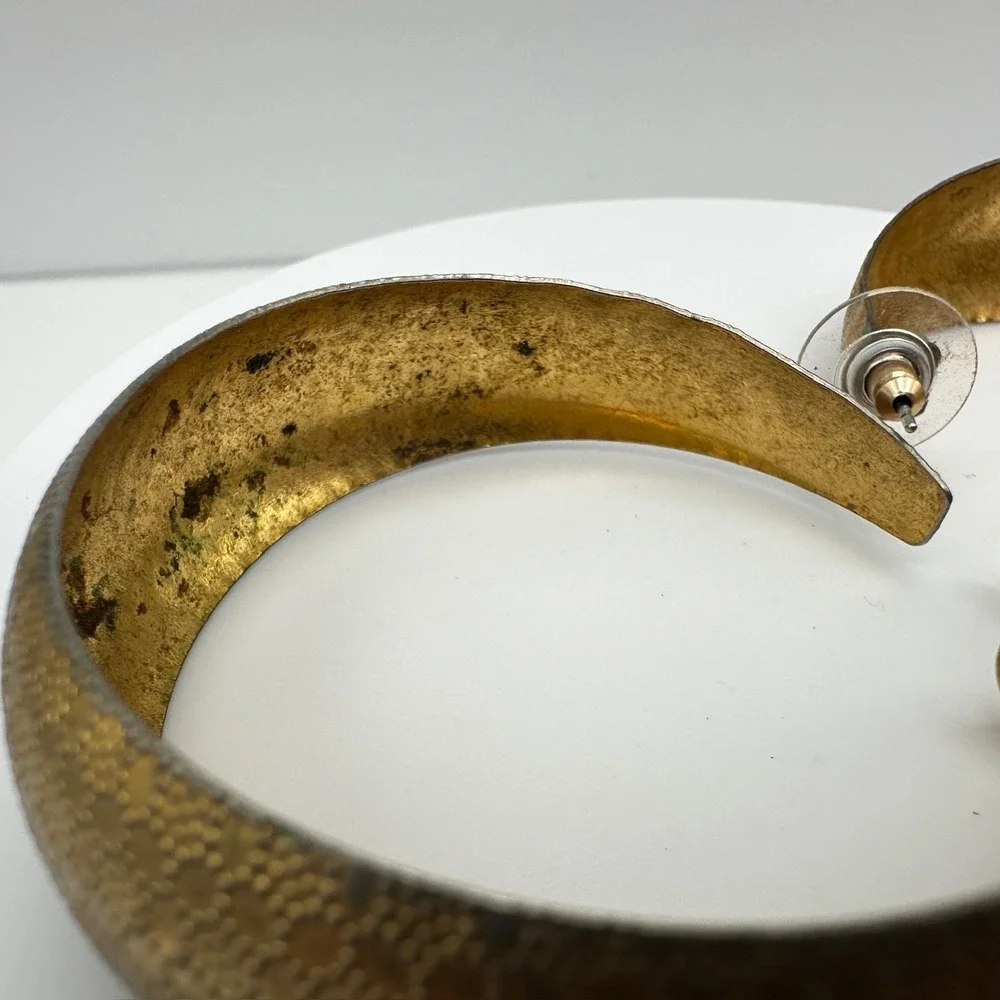 Vintage 80s Gold‎ Tone Textured Hoop Earrings Statement Boho Women's Jewelry Y2K
